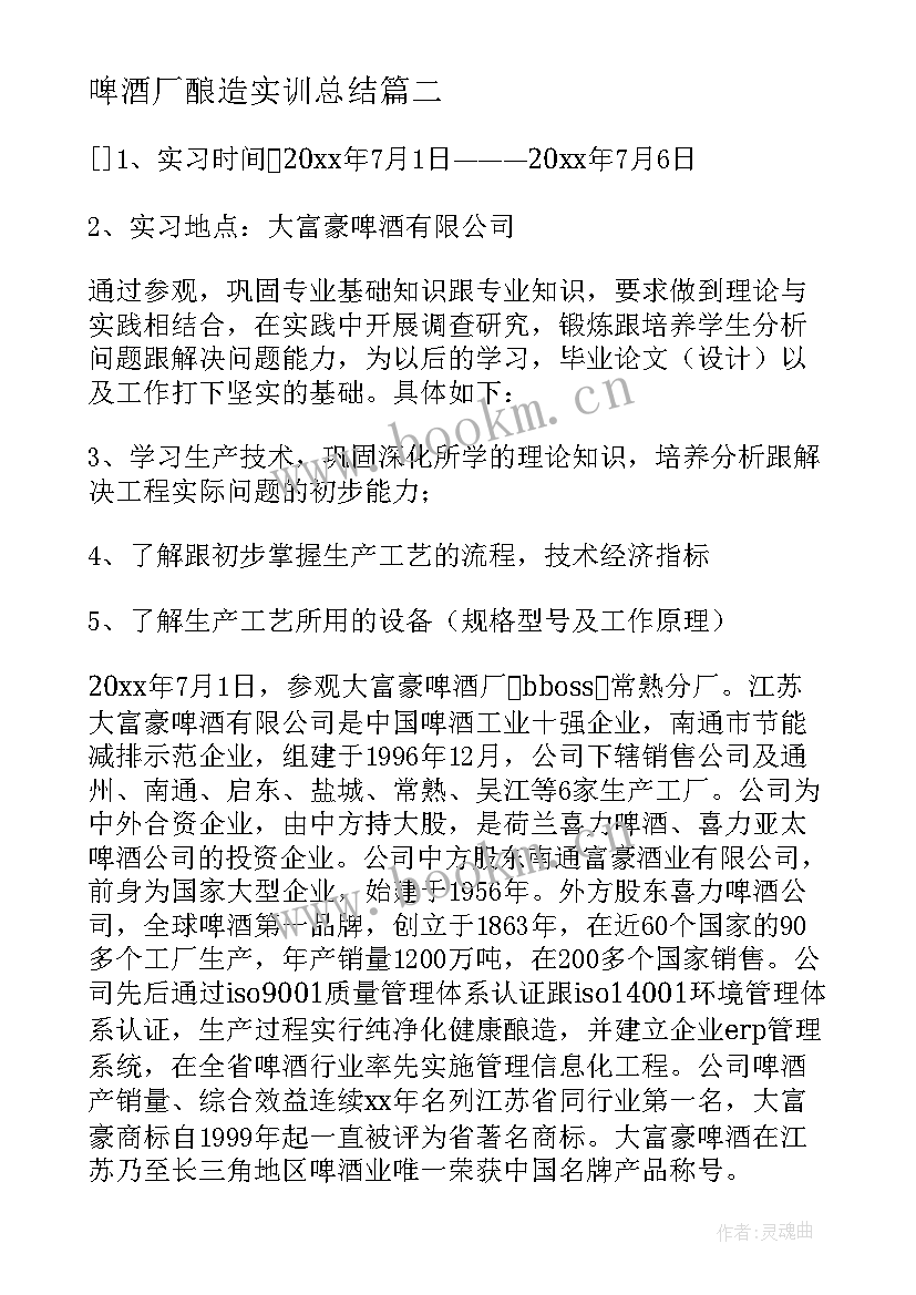 啤酒厂酿造实训总结 啤酒厂的实习报告(大全5篇)