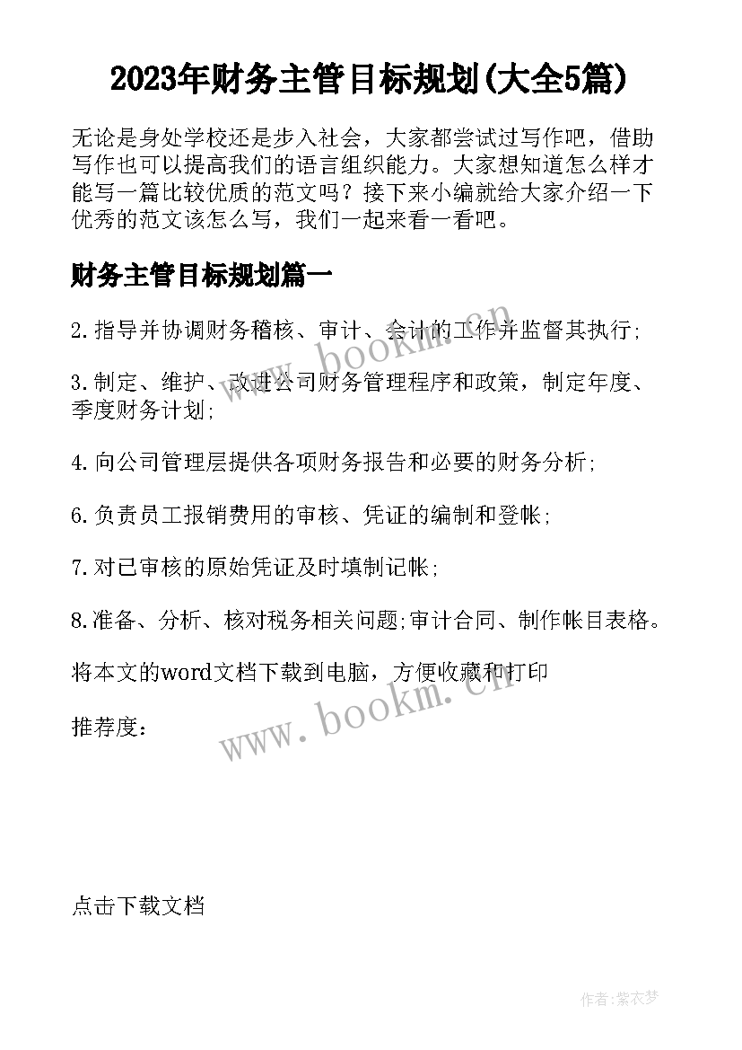 2023年财务主管目标规划(大全5篇)