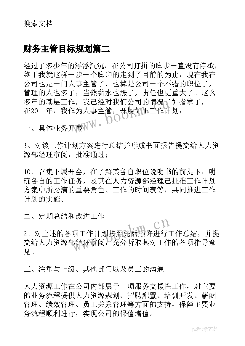 2023年财务主管目标规划(大全5篇)