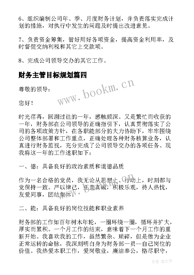 2023年财务主管目标规划(大全5篇)