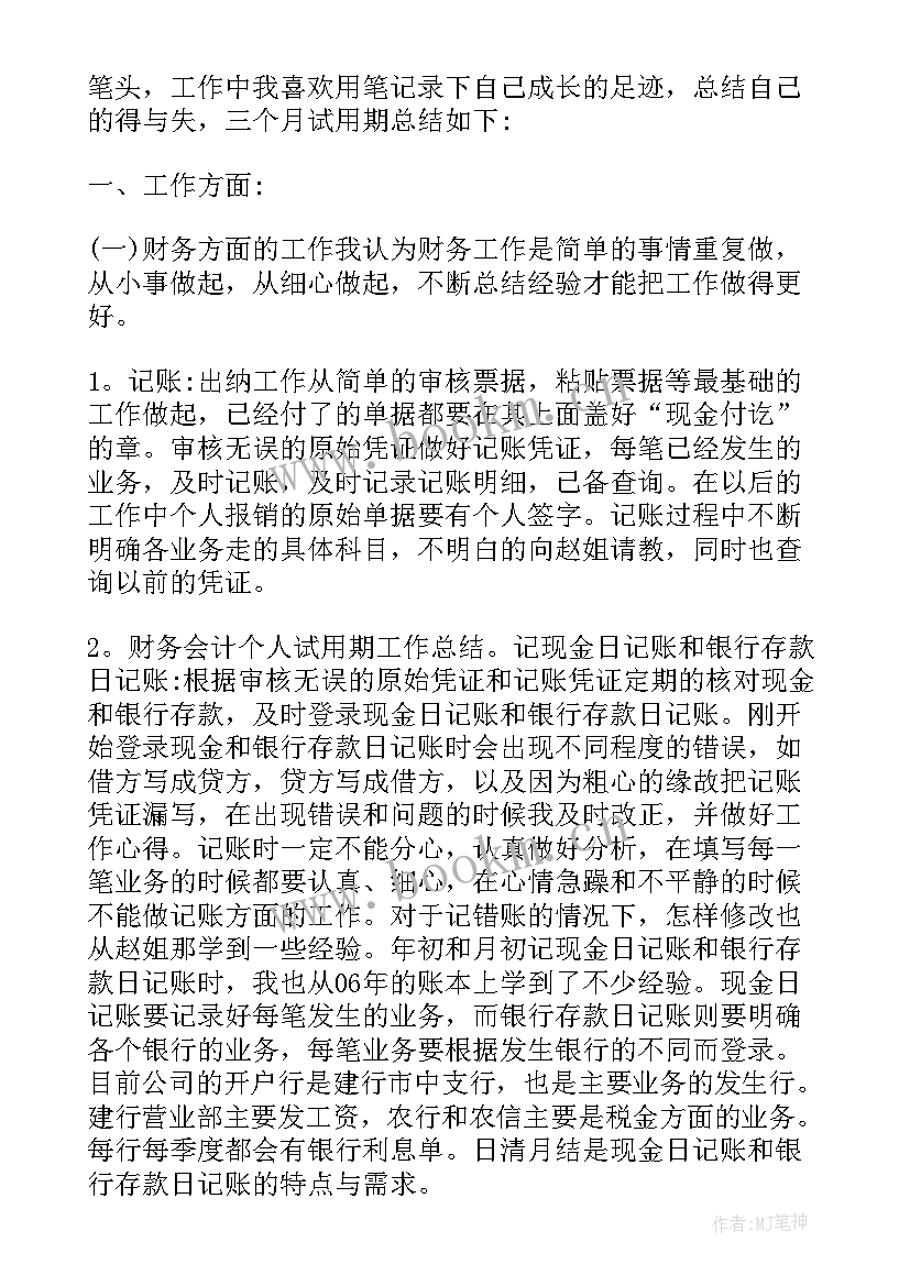 会计试用期个人工作总结(汇总6篇)