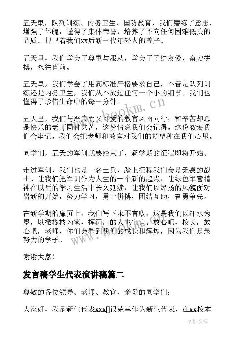 2023年发言稿学生代表演讲稿 军训学生代表发言演讲稿(实用6篇)