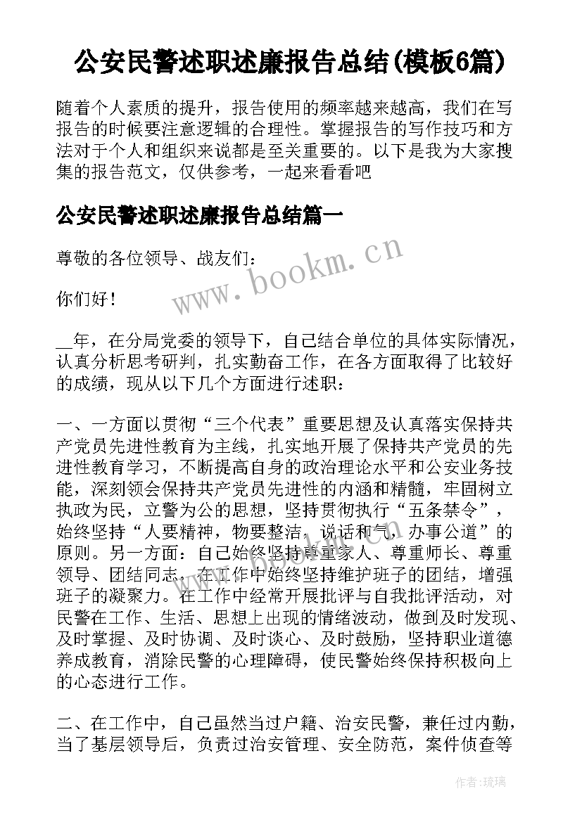 公安民警述职述廉报告总结(模板6篇)