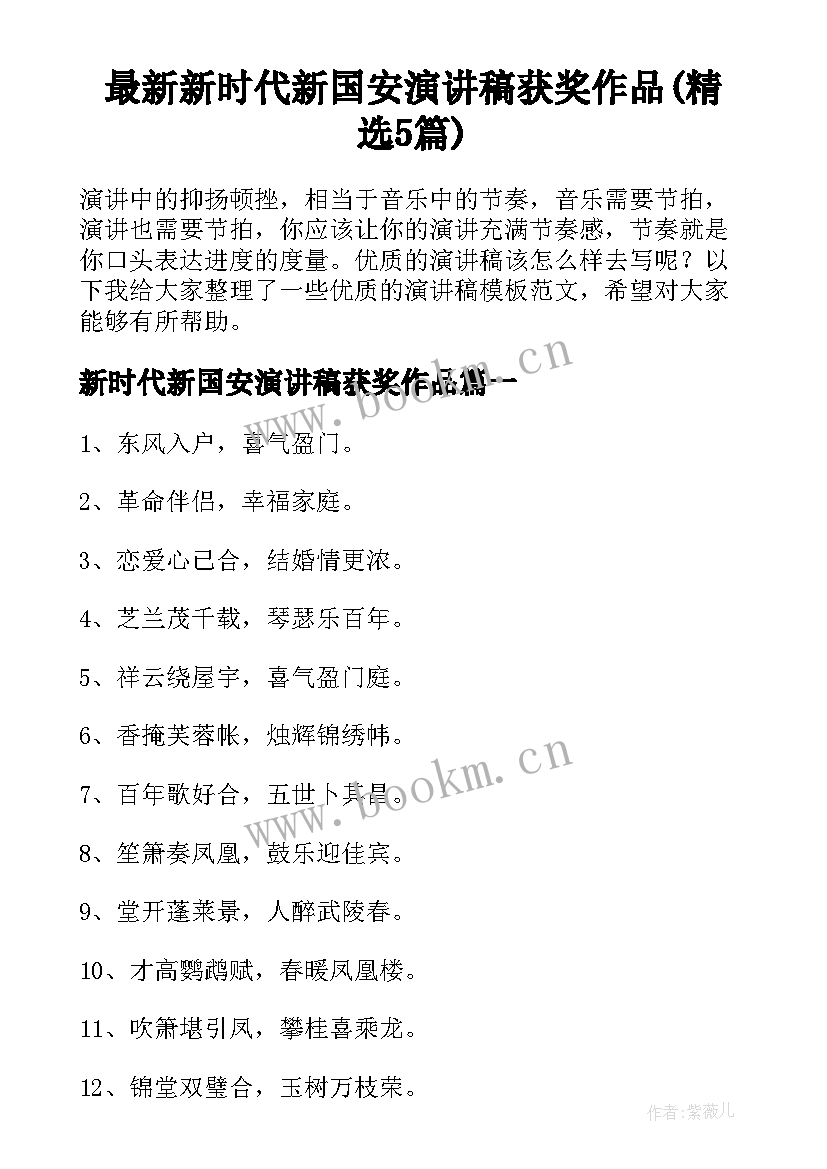 最新新时代新国安演讲稿获奖作品(精选5篇)