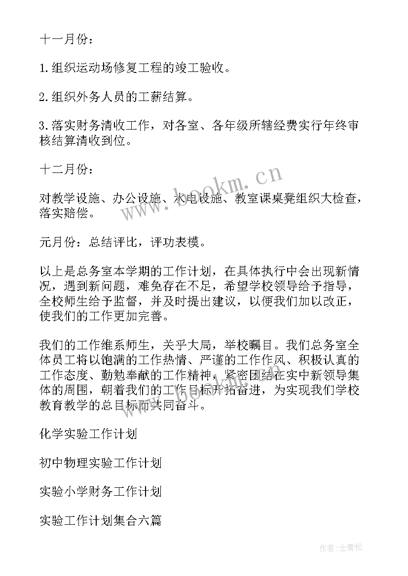 2023年物理实验工作计划 实验工作计划(优质6篇)