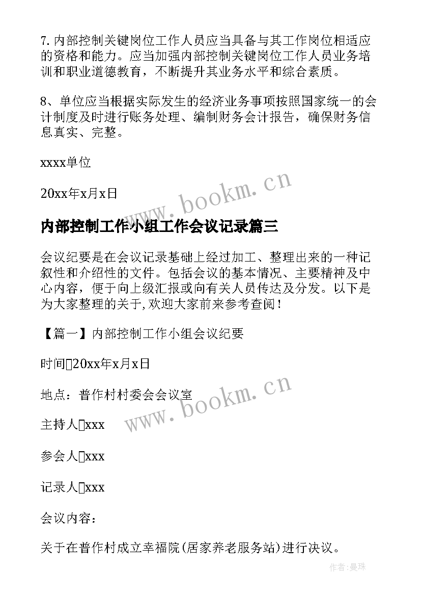 内部控制工作小组工作会议记录(实用5篇)