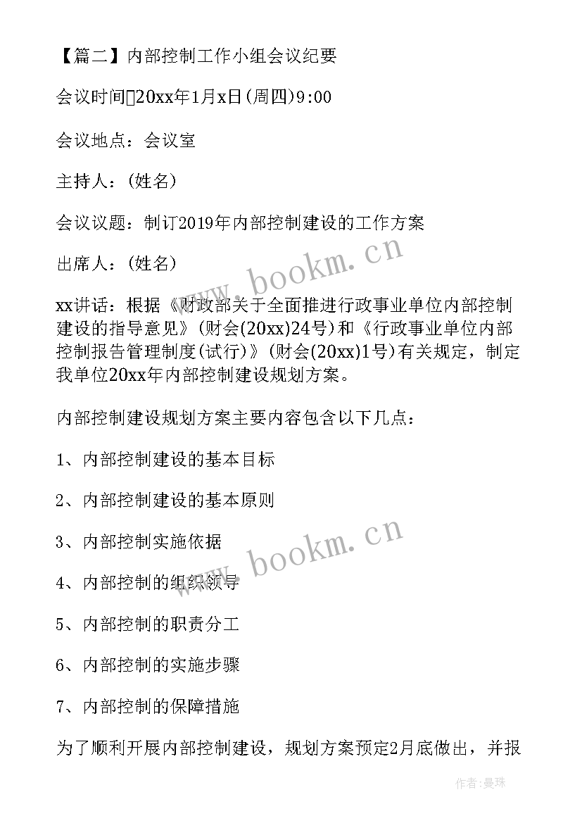 内部控制工作小组工作会议记录(实用5篇)