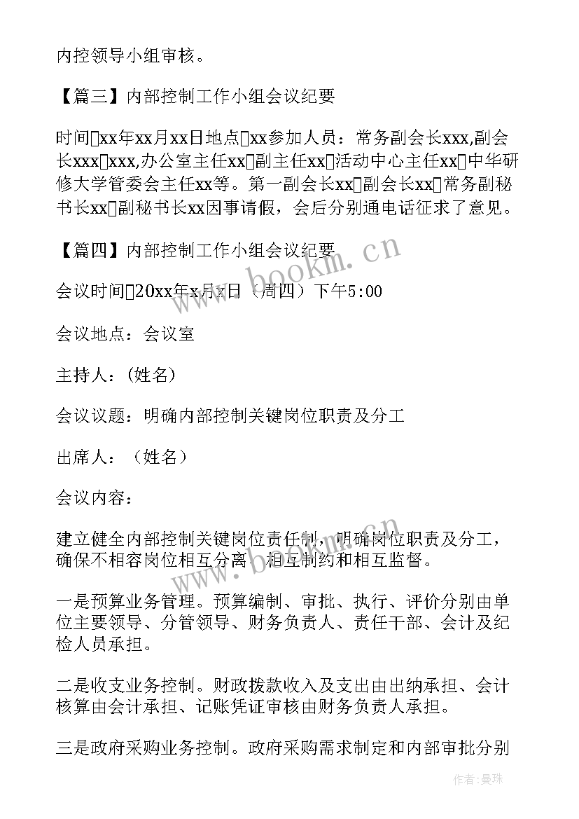 内部控制工作小组工作会议记录(实用5篇)