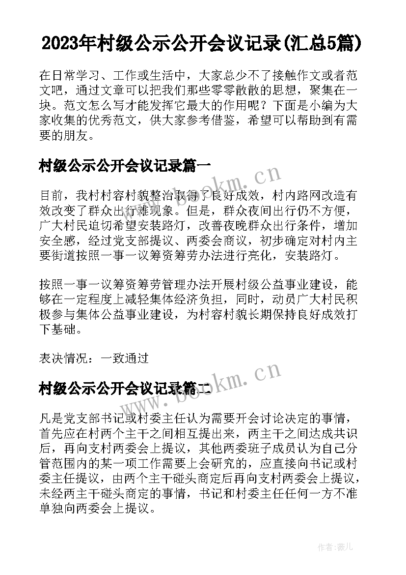 2023年村级公示公开会议记录(汇总5篇)