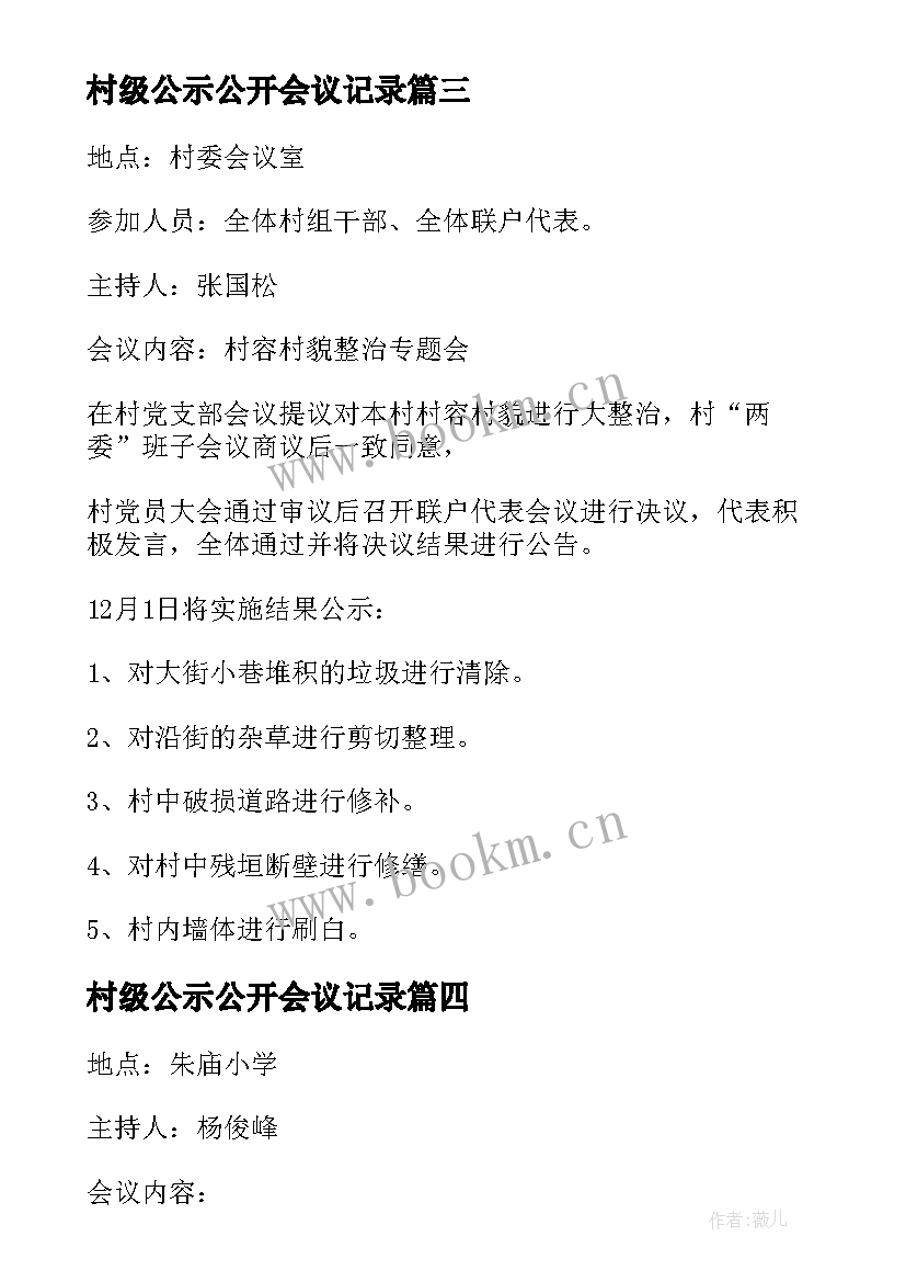 2023年村级公示公开会议记录(汇总5篇)