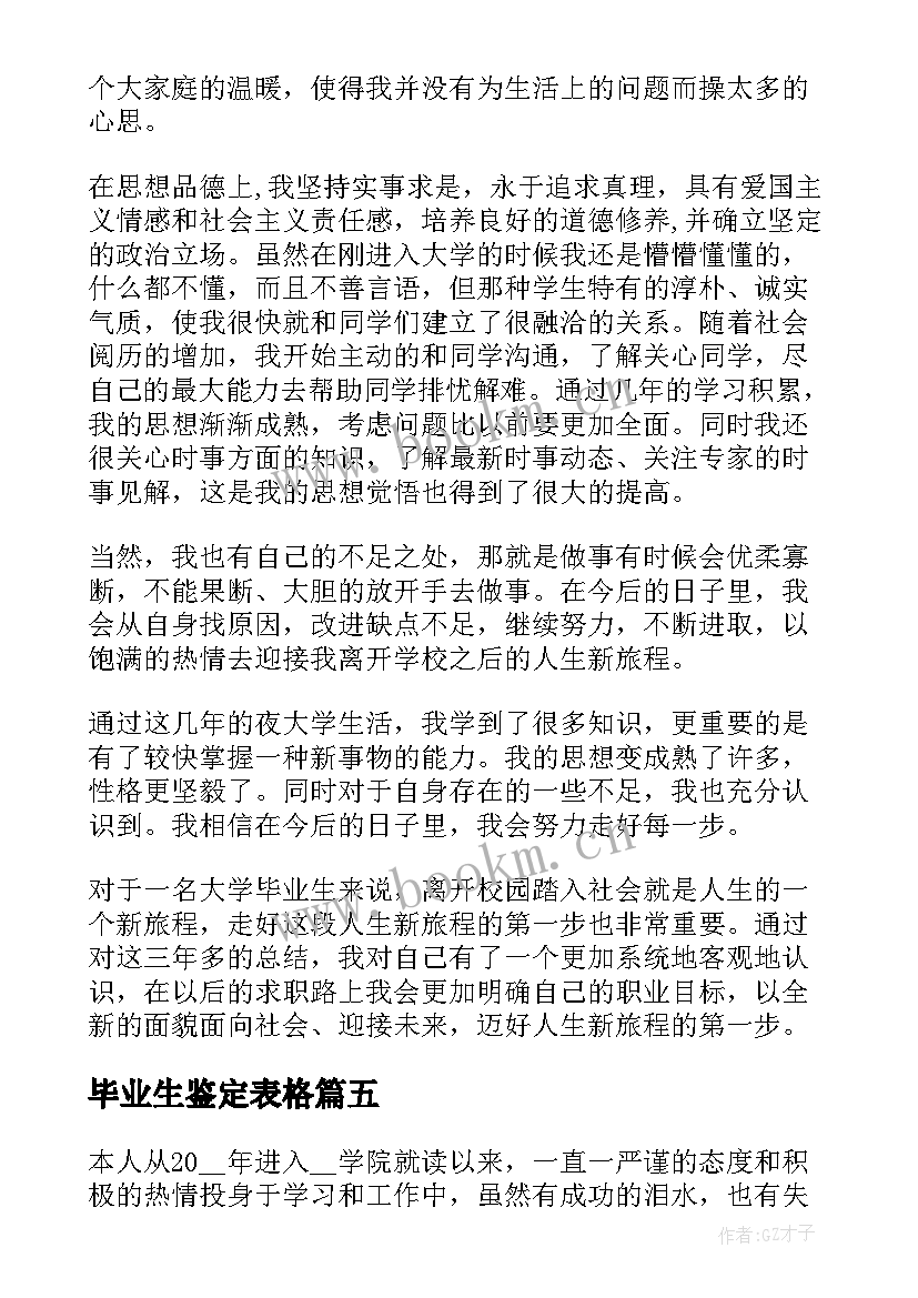 2023年毕业生鉴定表格 毕业生登记表自我鉴定表格(汇总5篇)