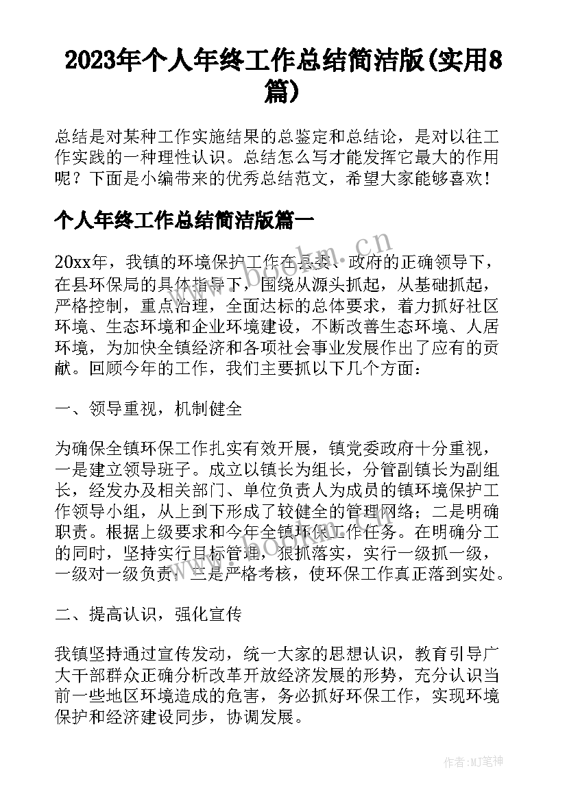 2023年个人年终工作总结简洁版(实用8篇)