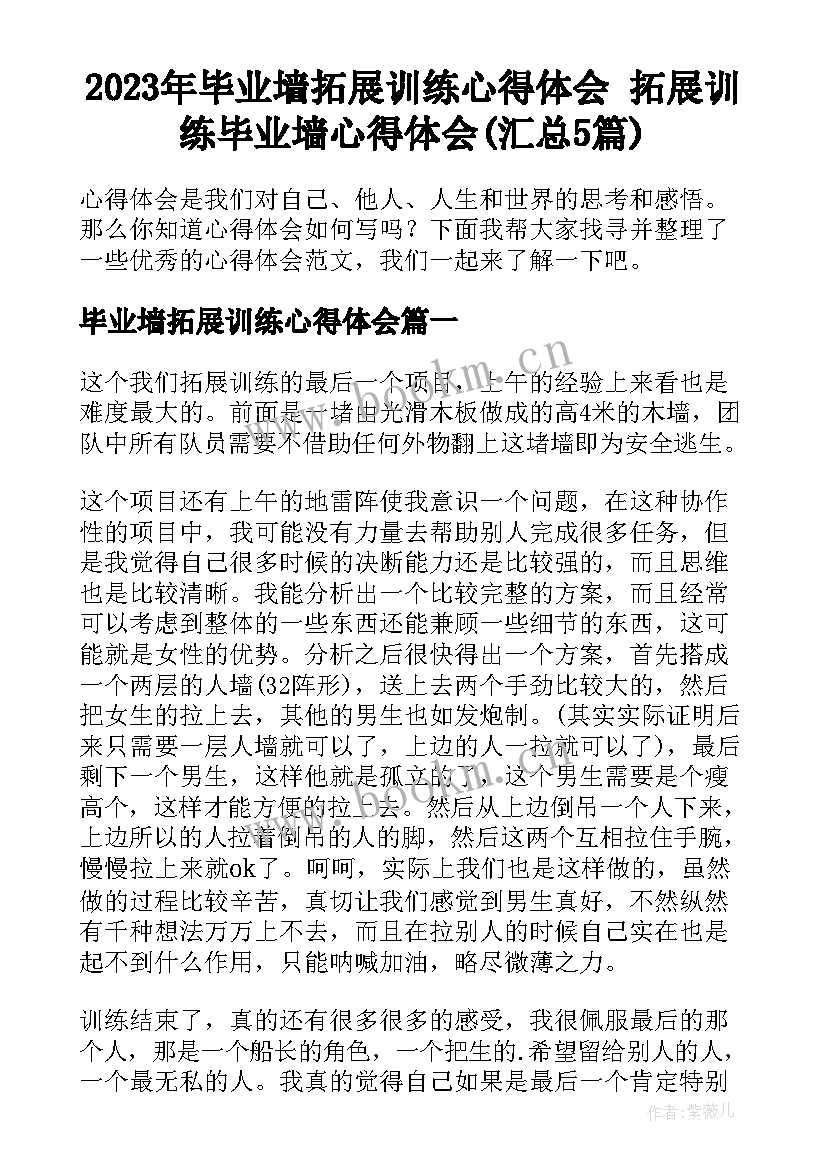 2023年毕业墙拓展训练心得体会 拓展训练毕业墙心得体会(汇总5篇)