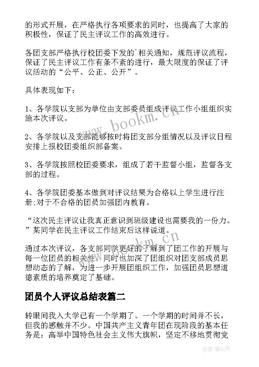 2023年团员个人评议总结表 团员评议个人总结(优秀10篇)