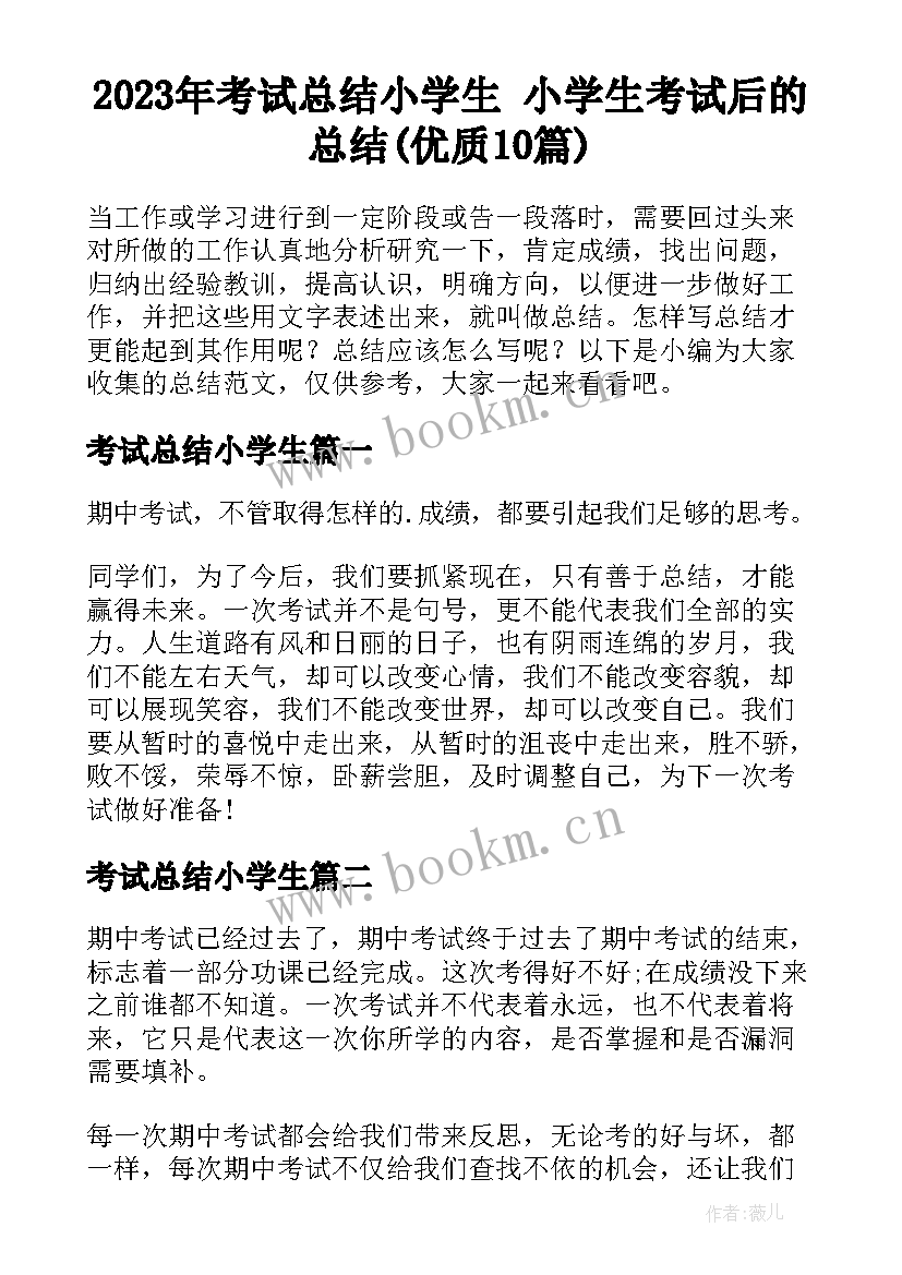 2023年考试总结小学生 小学生考试后的总结(优质10篇)