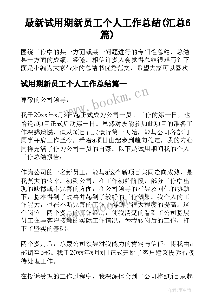 最新试用期新员工个人工作总结(汇总6篇)