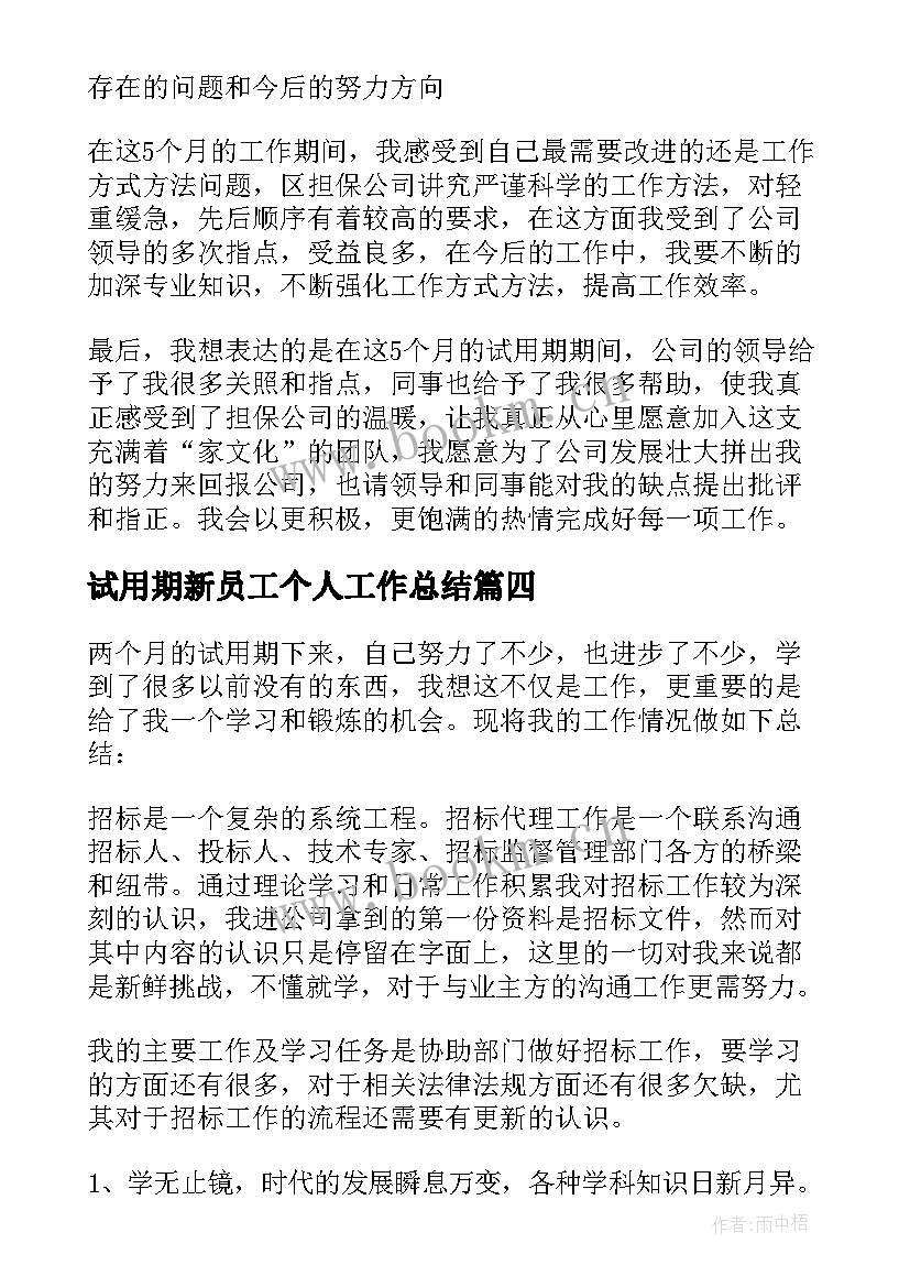 最新试用期新员工个人工作总结(汇总6篇)