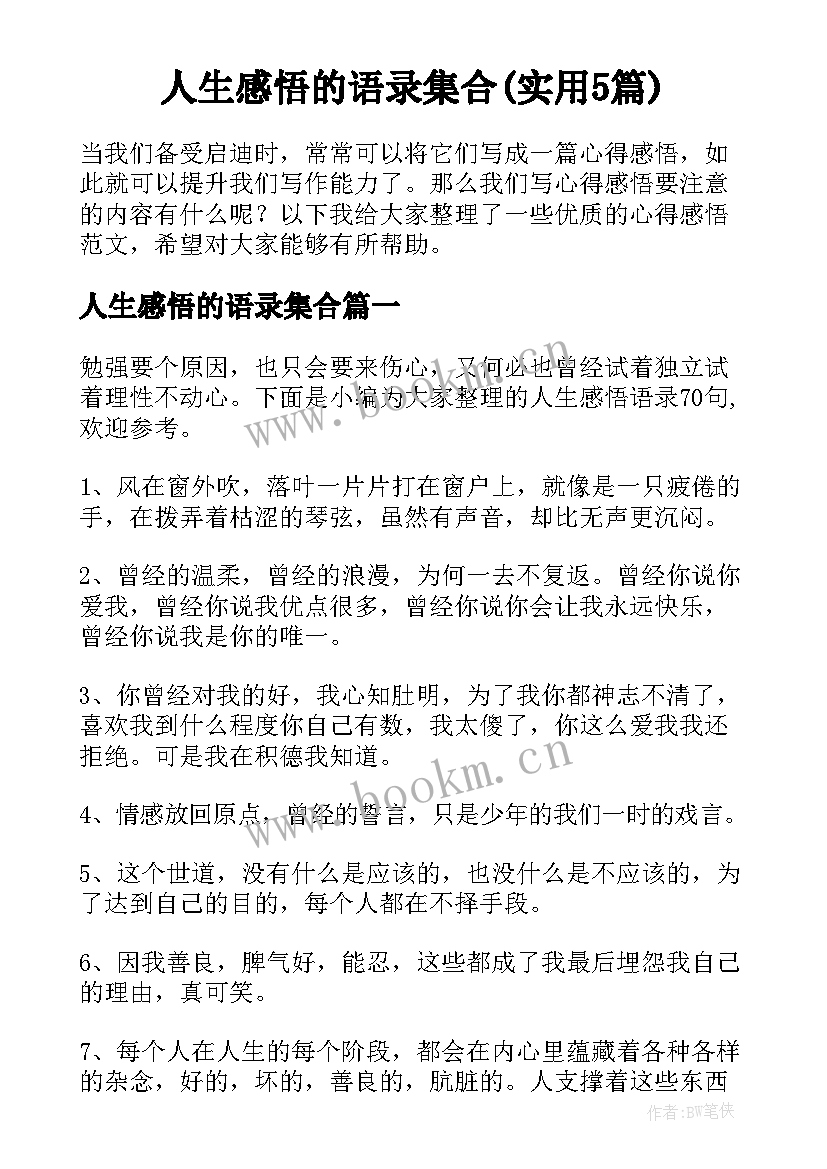 人生感悟的语录集合(实用5篇)