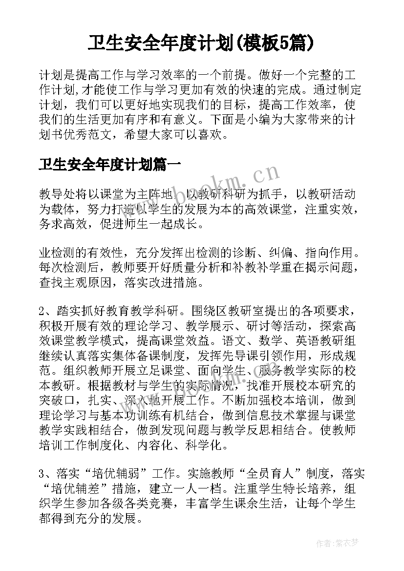 卫生安全年度计划(模板5篇)