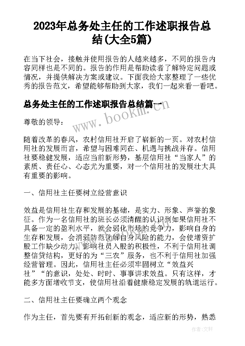 2023年总务处主任的工作述职报告总结(大全5篇)