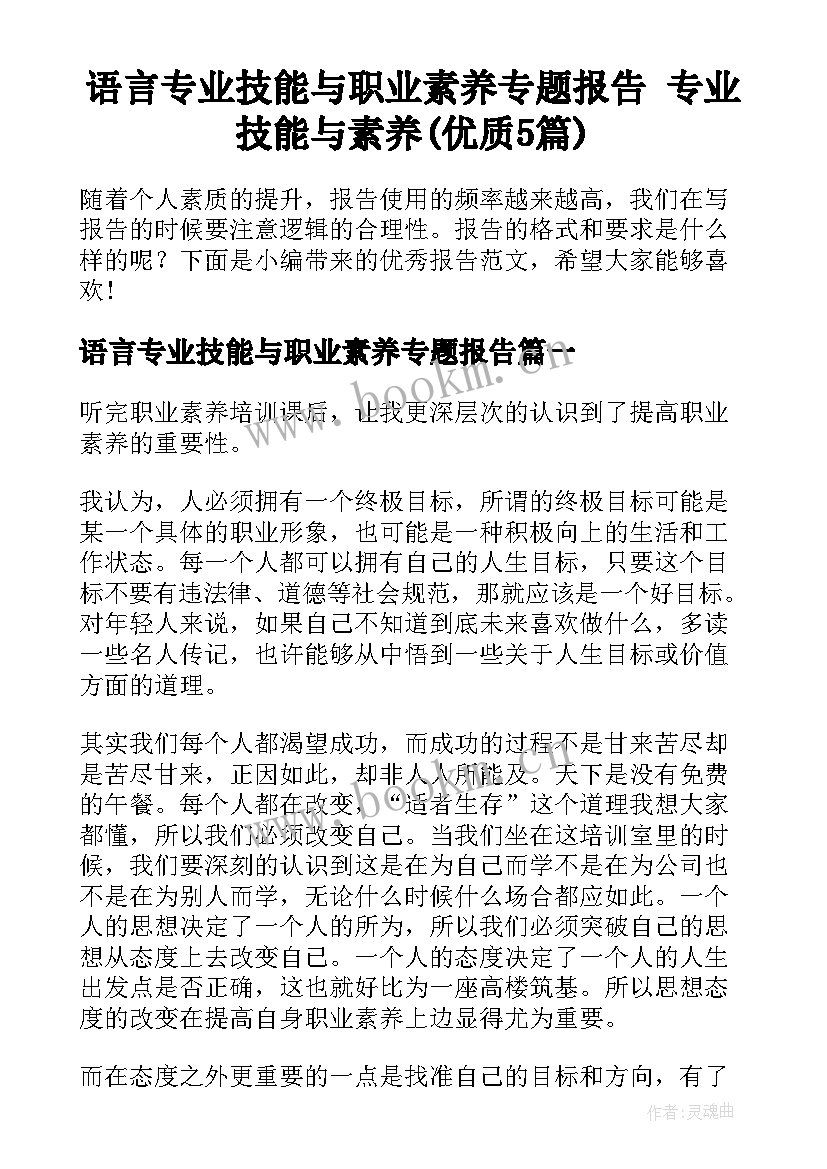 语言专业技能与职业素养专题报告 专业技能与素养(优质5篇)