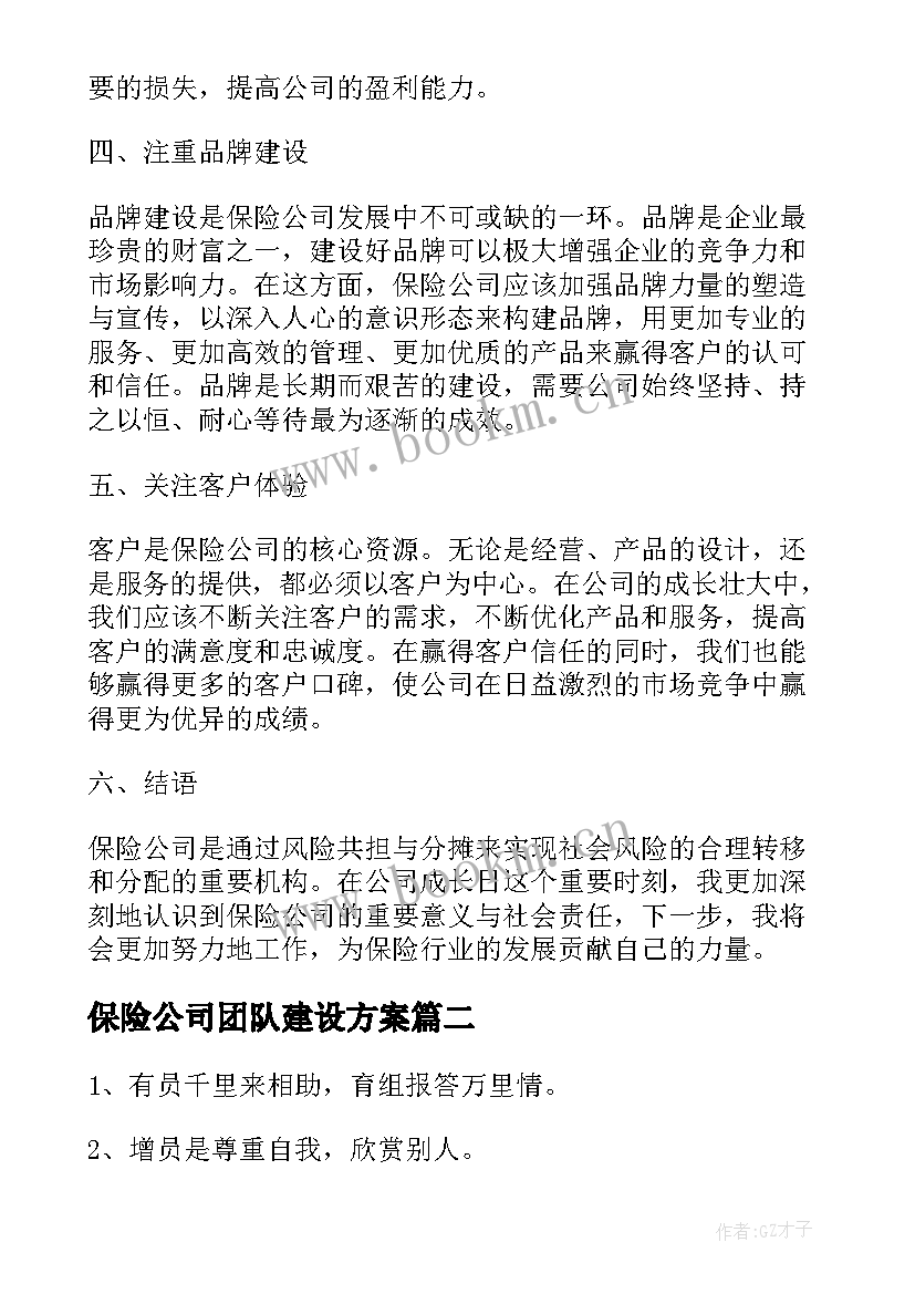 2023年保险公司团队建设方案(优质5篇)