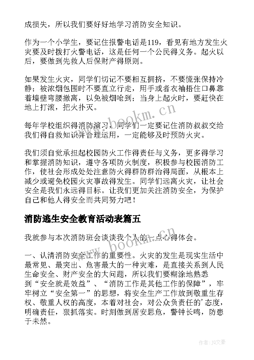 消防逃生安全教育活动表 消防安全班会心得体会(优质5篇)