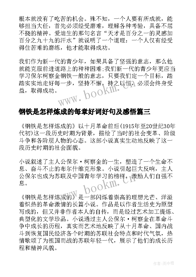 最新钢铁是怎样炼成的每章好词好句及感悟 读钢铁是怎样炼成的感悟(精选5篇)