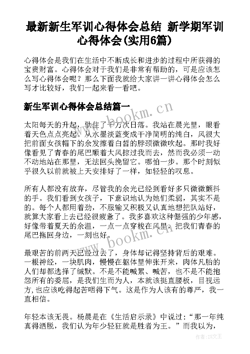 最新新生军训心得体会总结 新学期军训心得体会(实用6篇)