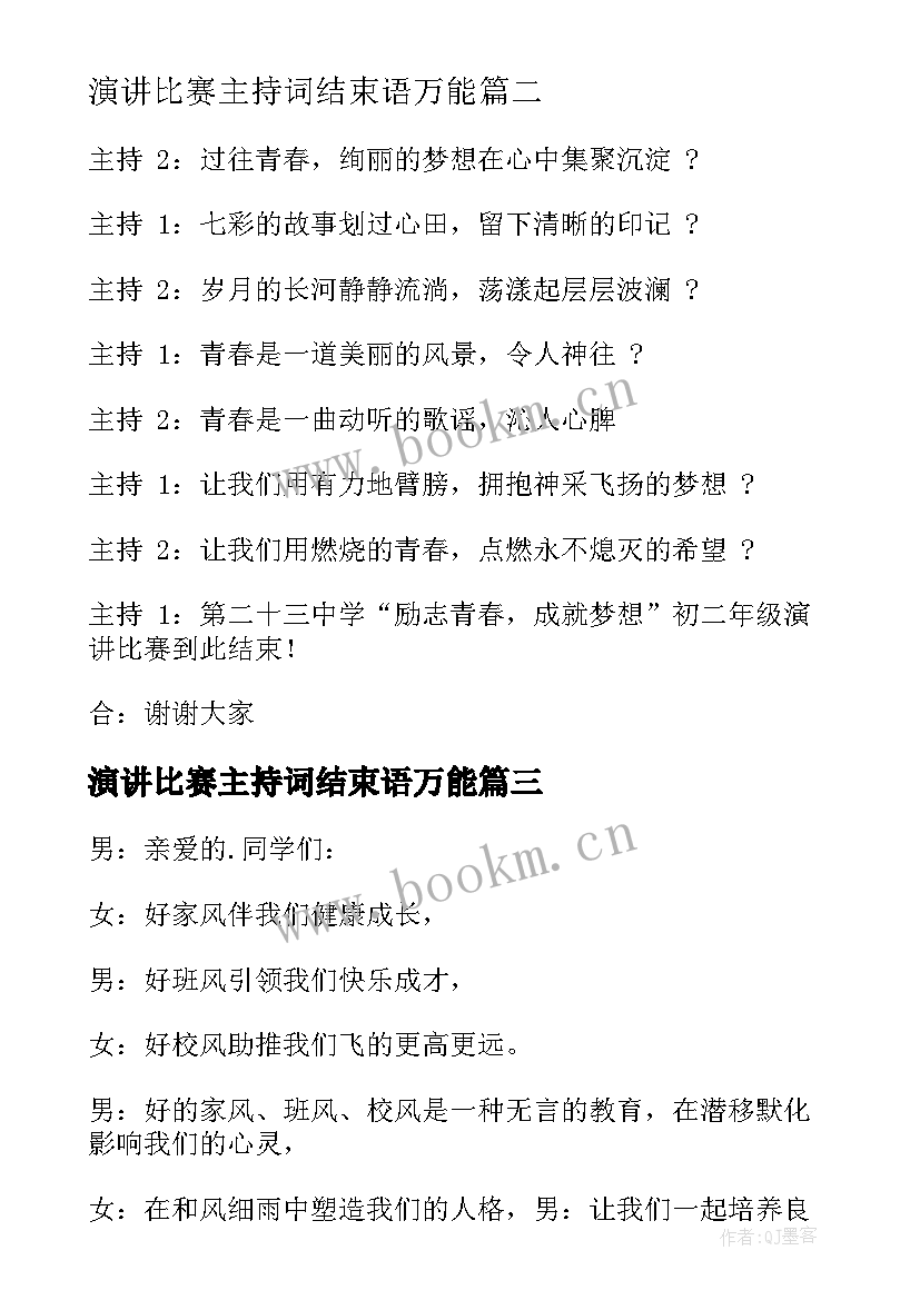 演讲比赛主持词结束语万能(通用6篇)