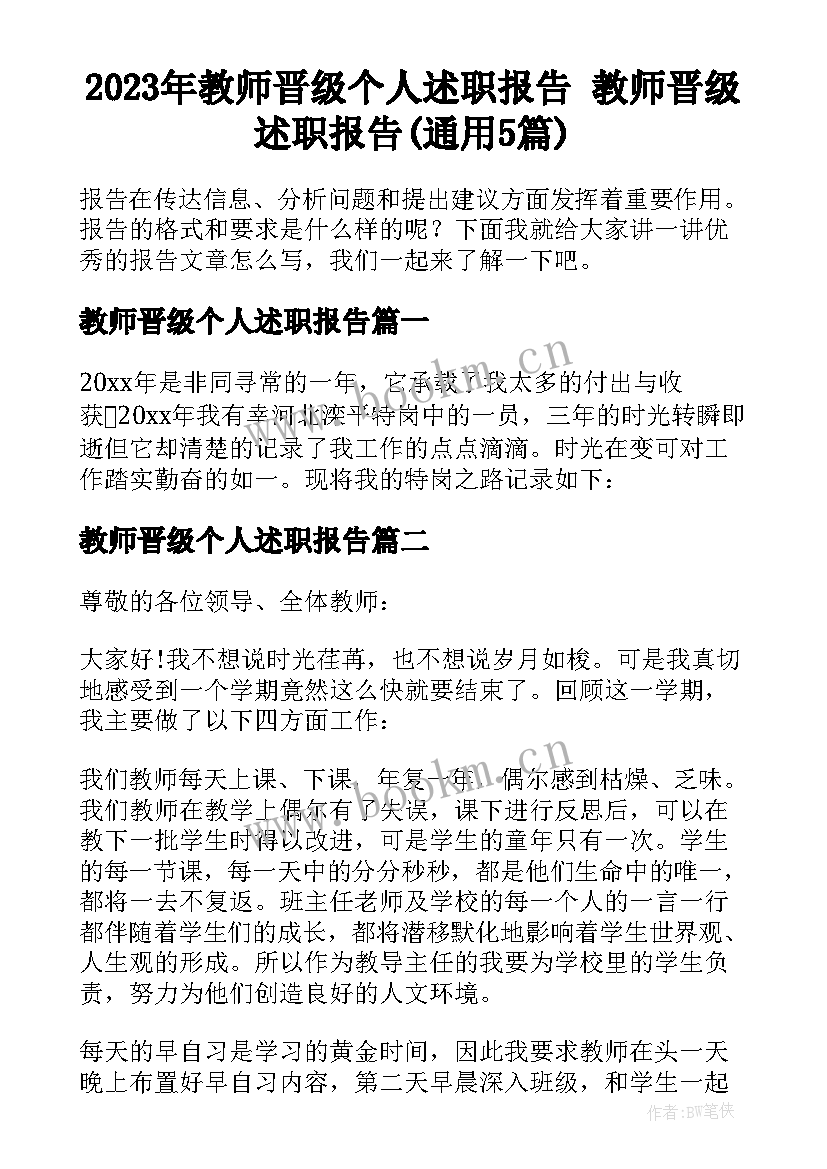 2023年教师晋级个人述职报告 教师晋级述职报告(通用5篇)