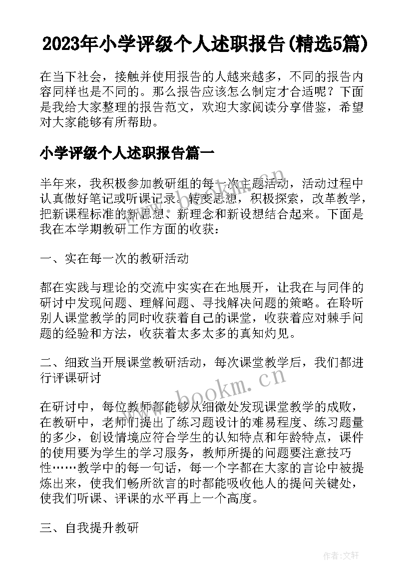 2023年小学评级个人述职报告(精选5篇)