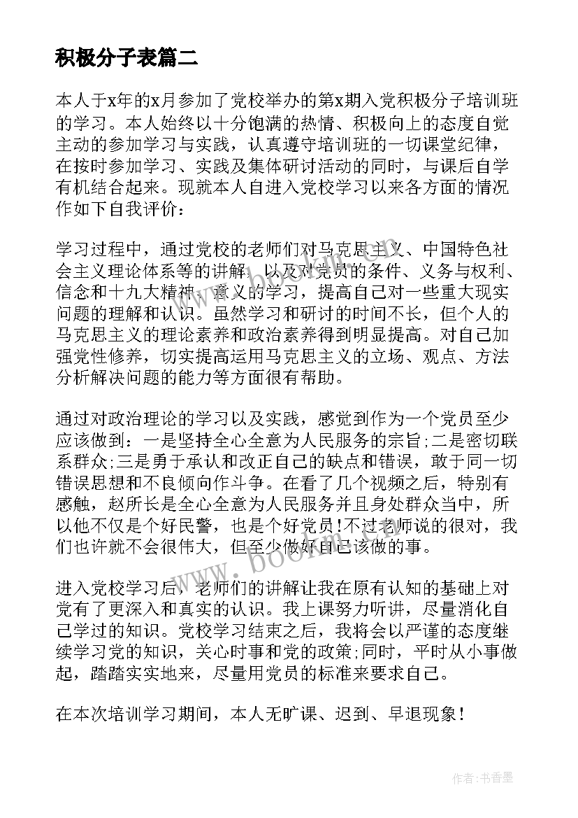 积极分子表 入党积极分子自我评价(通用5篇)