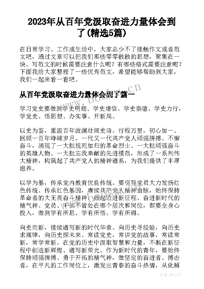 2023年从百年党汲取奋进力量体会到了(精选5篇)