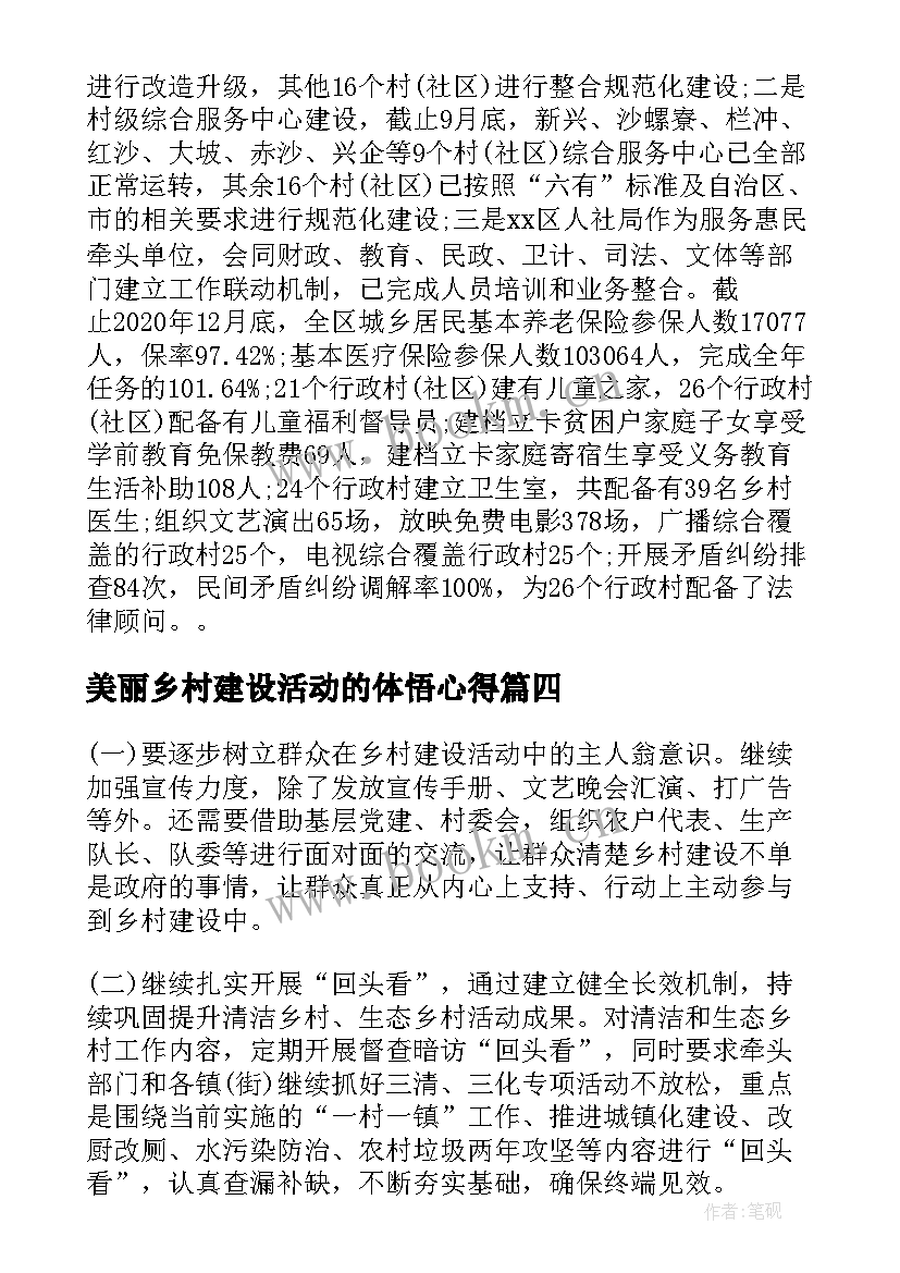 最新美丽乡村建设活动的体悟心得 美丽港口乡村建设活动工作总结(优秀5篇)