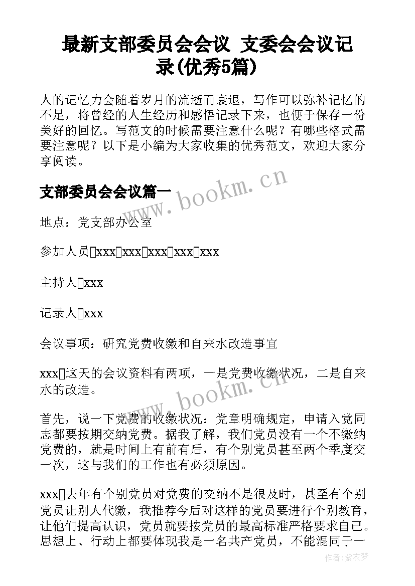 最新支部委员会会议 支委会会议记录(优秀5篇)