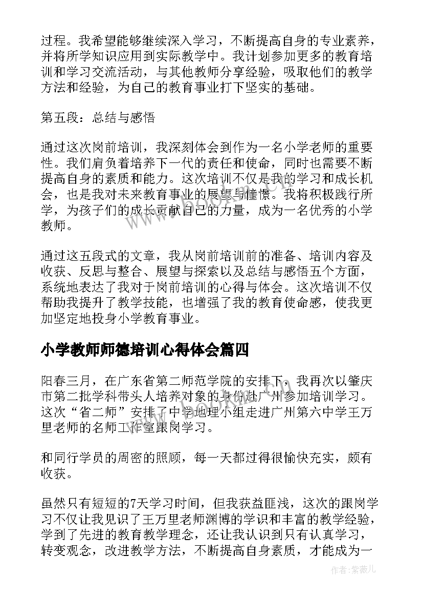 小学教师师德培训心得体会(优秀10篇)