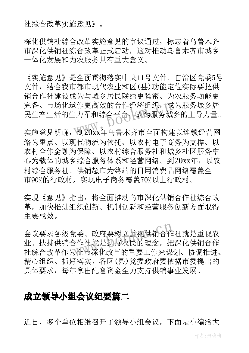 成立领导小组会议纪要(汇总5篇)