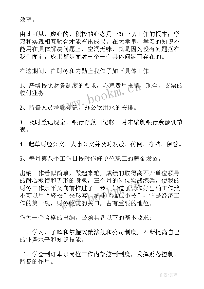 2023年出纳试用期转正工作小结 出纳试用期转正工作总结(精选10篇)