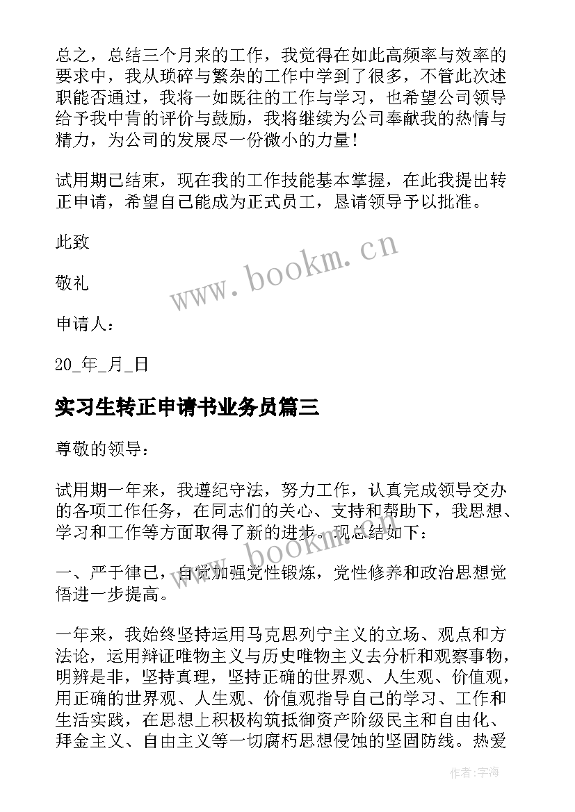 实习生转正申请书业务员(优质7篇)