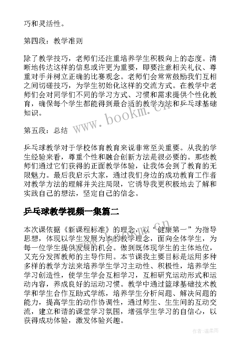 乒乓球教学视频一集 老师教学乒乓球心得体会(模板7篇)