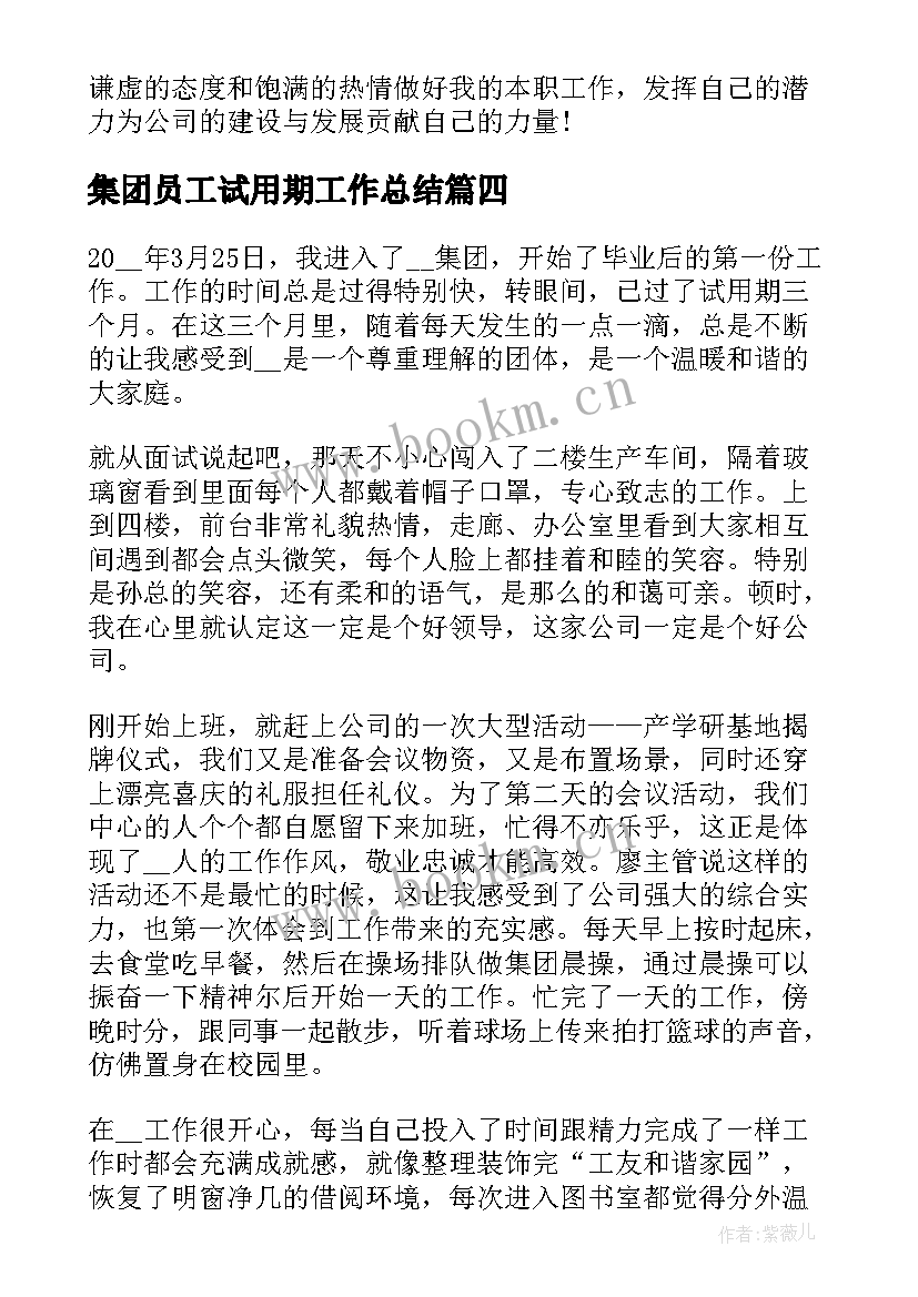 2023年集团员工试用期工作总结 集团员工试用期工作总结员工试用期总结(汇总5篇)