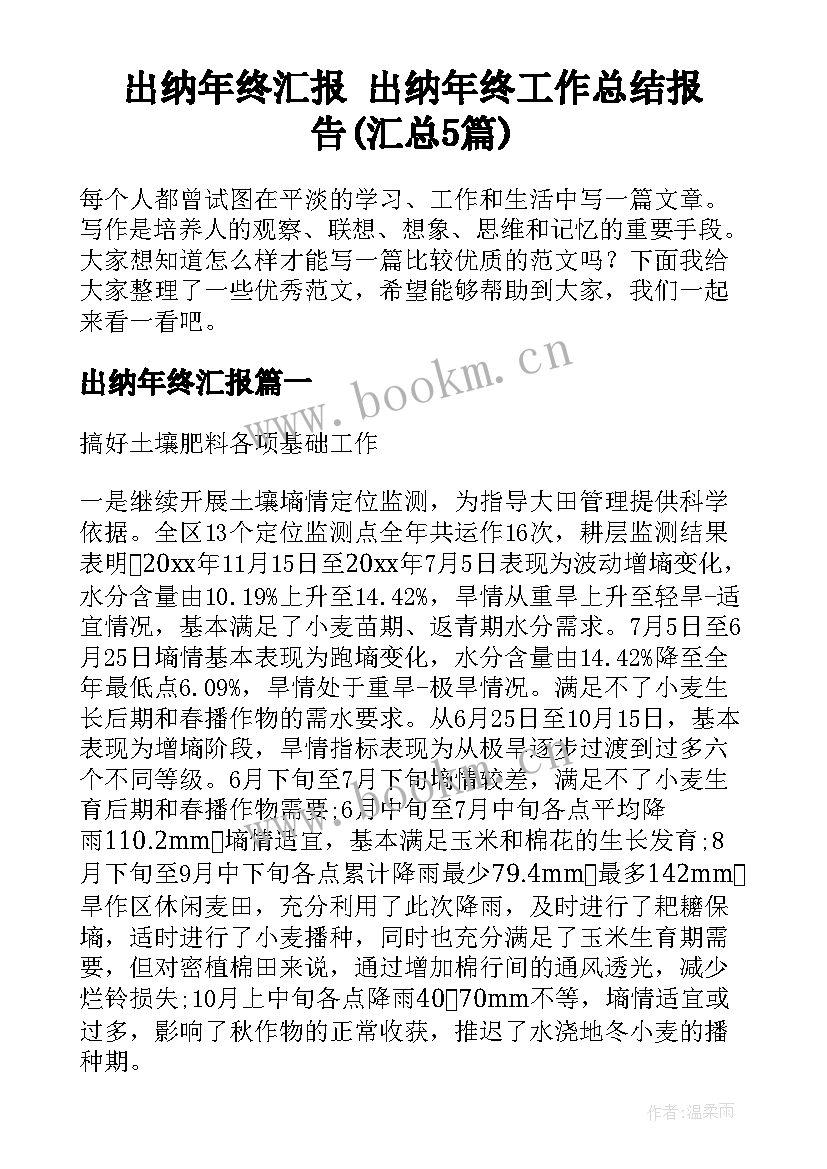 出纳年终汇报 出纳年终工作总结报告(汇总5篇)