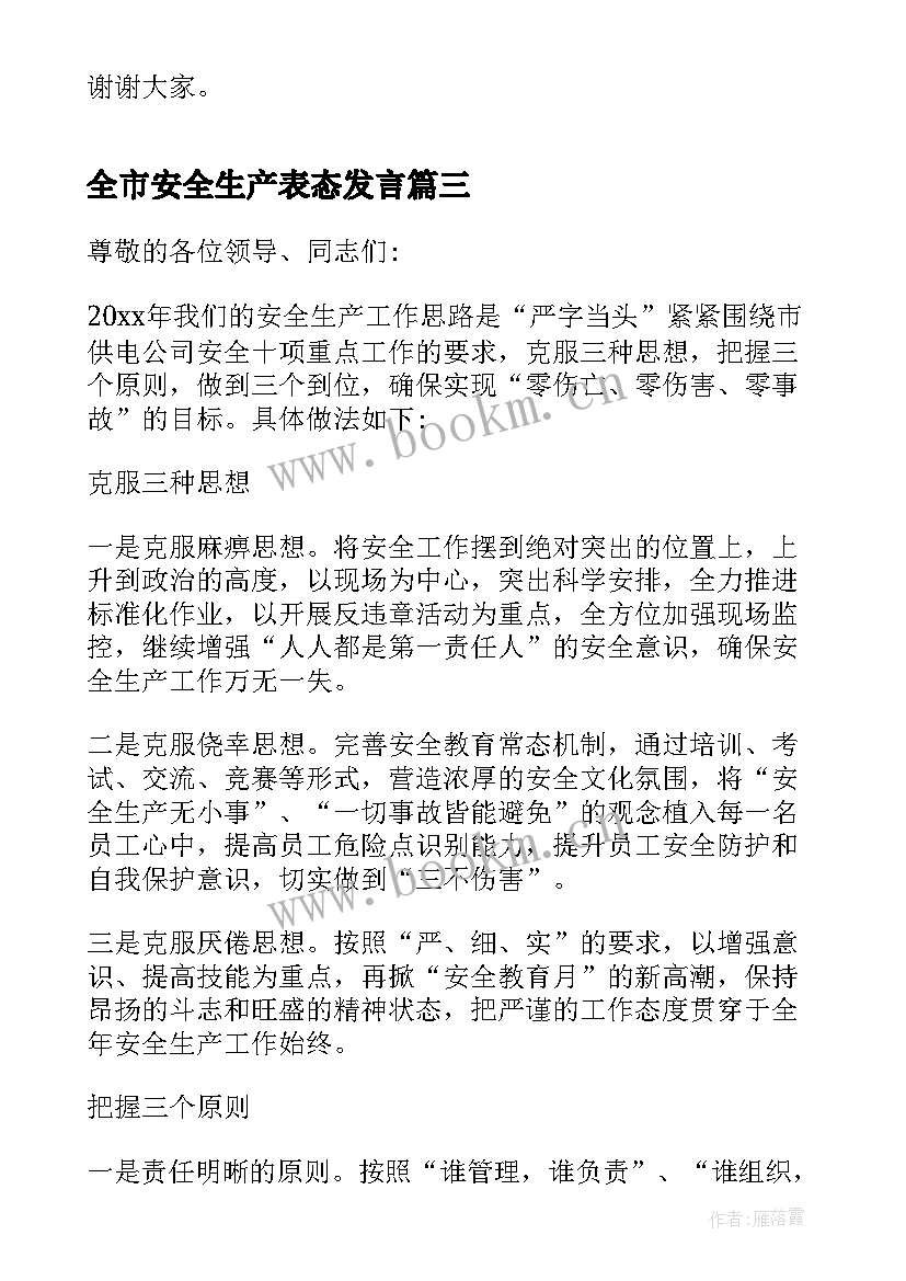 2023年全市安全生产表态发言(通用5篇)