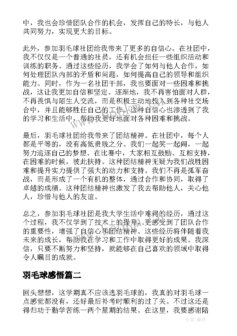 2023年羽毛球感悟(大全5篇)