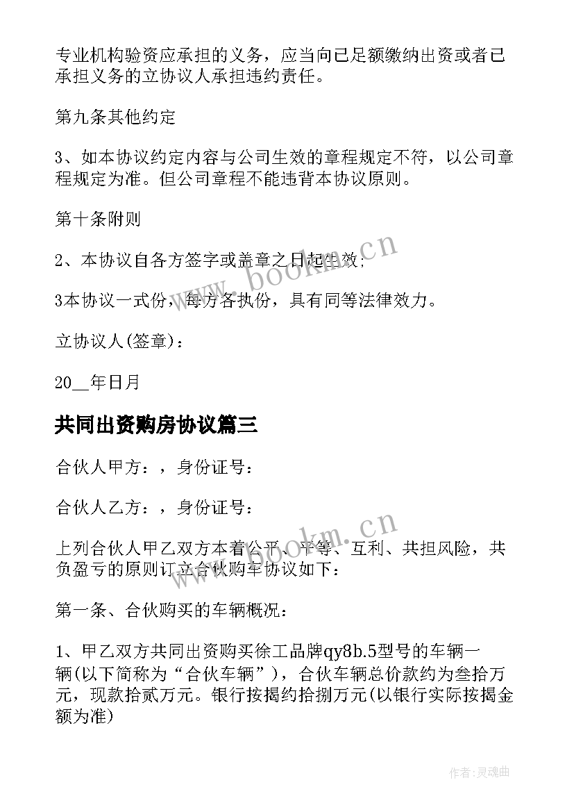 共同出资购房协议(模板5篇)