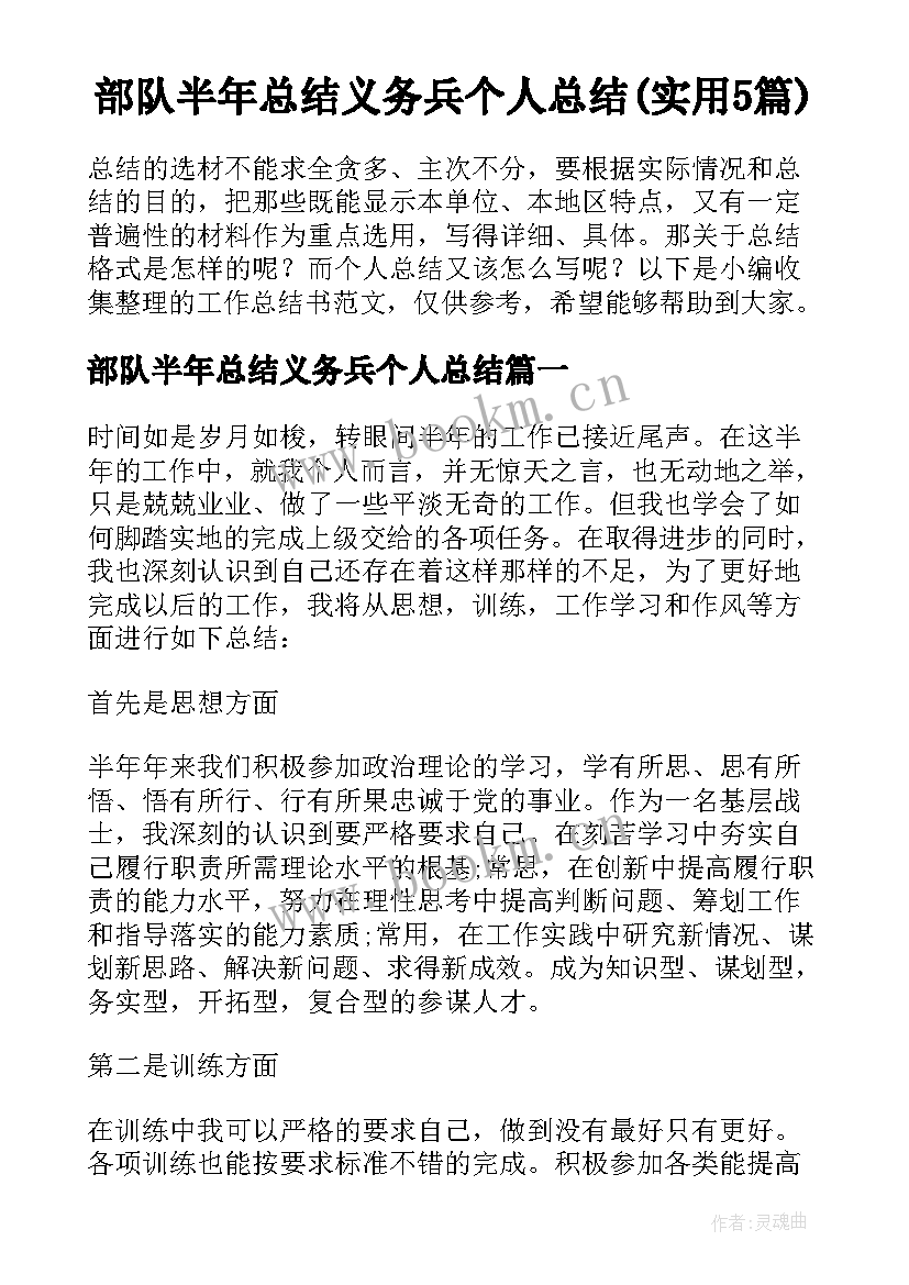 部队半年总结义务兵个人总结(实用5篇)