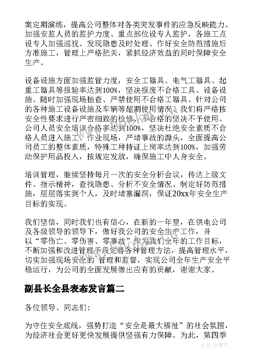 2023年副县长全县表态发言 安全工作会议表态发言稿(实用5篇)