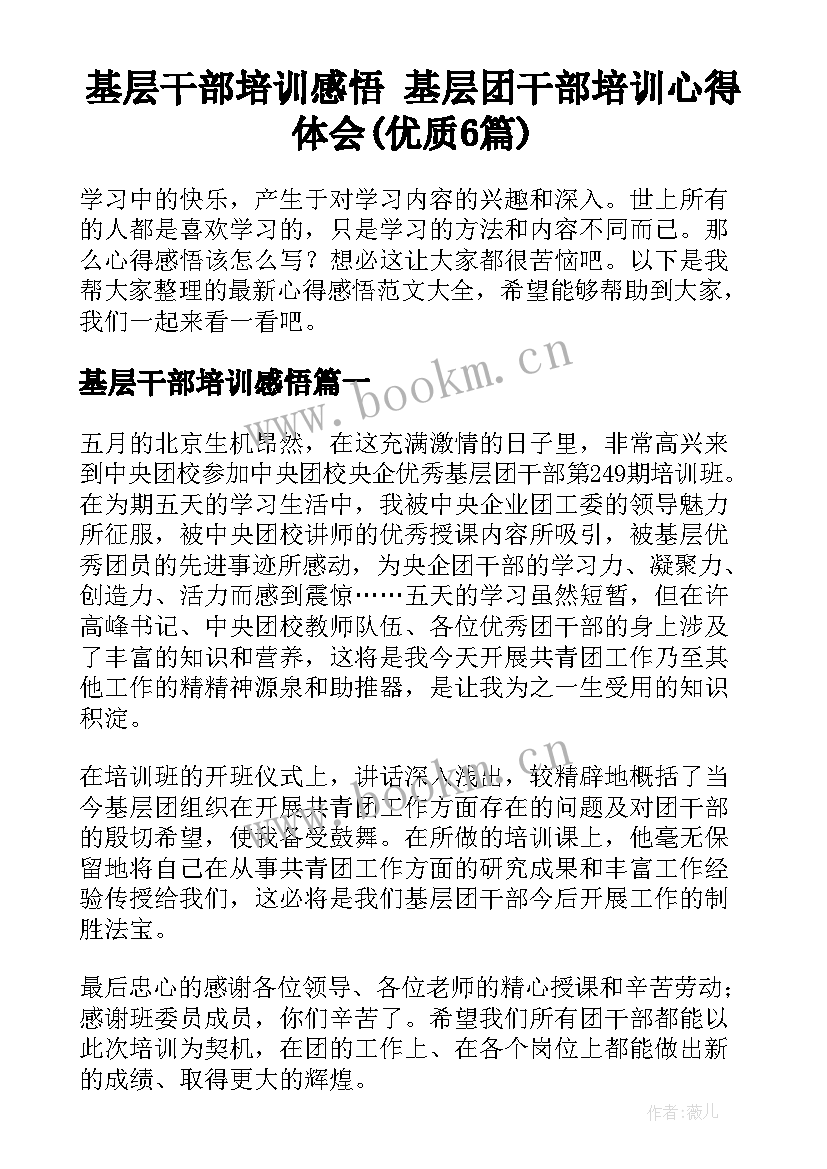 基层干部培训感悟 基层团干部培训心得体会(优质6篇)