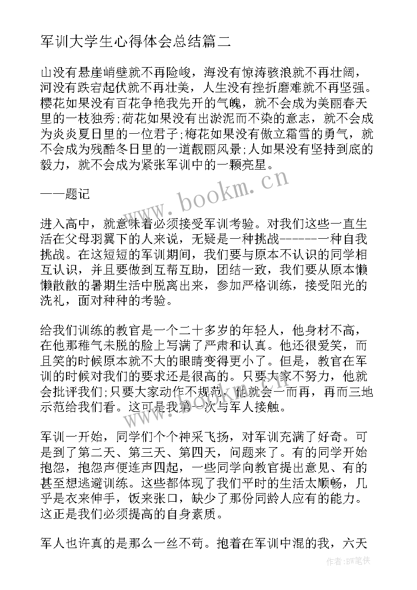 军训大学生心得体会总结(优秀5篇)